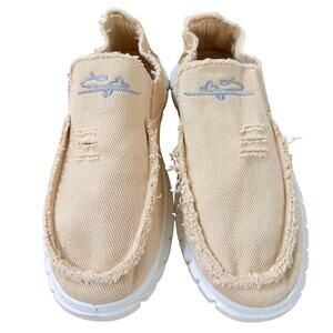 NEW Women's Distressed Canvas Slip-On Loafers Tan (Size E 40 / US 9)